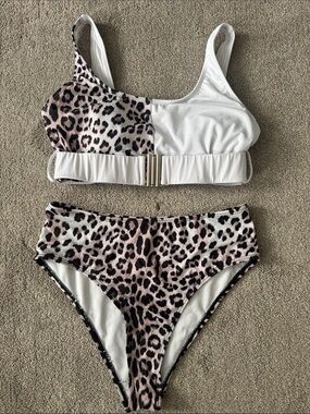 Leopard Print Two-Piece Bikini with White Accents